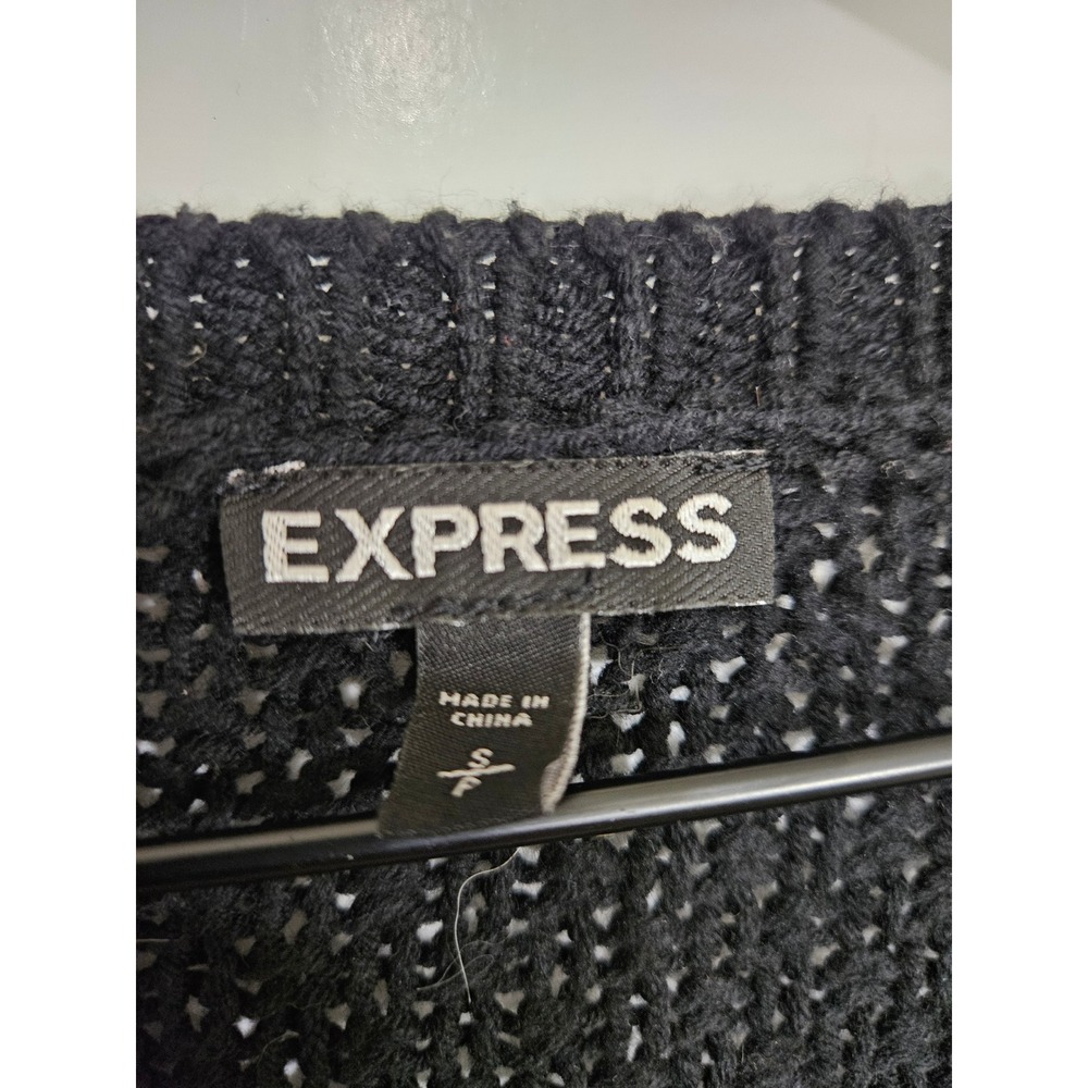 Express Womens Black Open Knit Cable Pointelle Sweater Small Relaxed Fit Pullove